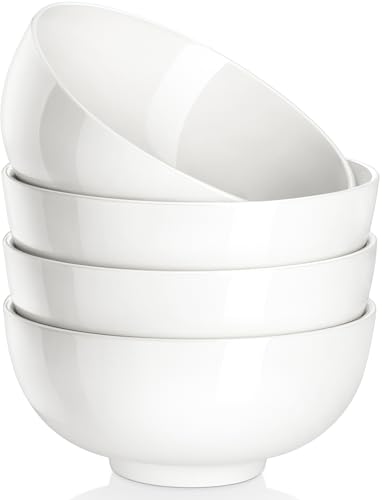 MALACASA 26 Oz White Ceramic Soup Bowls of 4, Cereal Bowls for Kitchen | Perfect for soup, cereal, dinner, noodles,ramen or fruit; scratch-resistant, stackable, microwave, oven & dishwasher safe - color: White, size: 26OZ (4PCS )