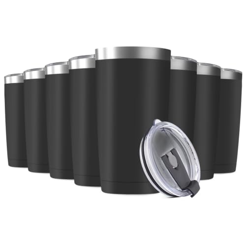 8 Pack 20oz Tumbler Vacuum Insulated Travel Mug with Lids, Stainless Steel Double Wall Bulk Cup for Home, Office, Outdoor Suitable for Vehicle Cup Holders(Black) - color: Black, size: 8 Count (Pack of 1)