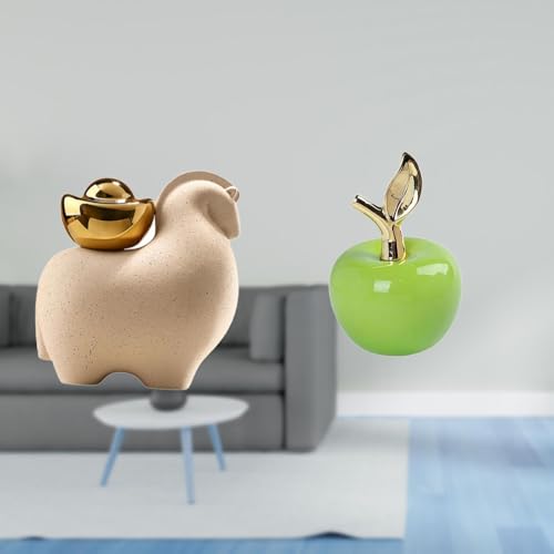 Fenteer Mini Animal Statue Ceramic Figurine Sculpture Ornament Artificial Fruit Collectible Art Crafts Unique Shape Suitable for Offices Living Rooms Bedrooms