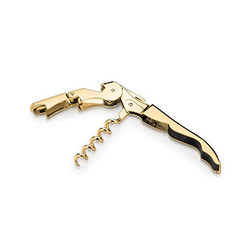 Viski 24k Gold Plated Signature Double Hinged Waiter's Corkscrew Wine Opener, Stainless Steel with Built-in Bottle Opener & Foil Cutter for Home Bar, Kitchen, Travel, Gifts for Wine Lovers, Set of 1 - style: Standard