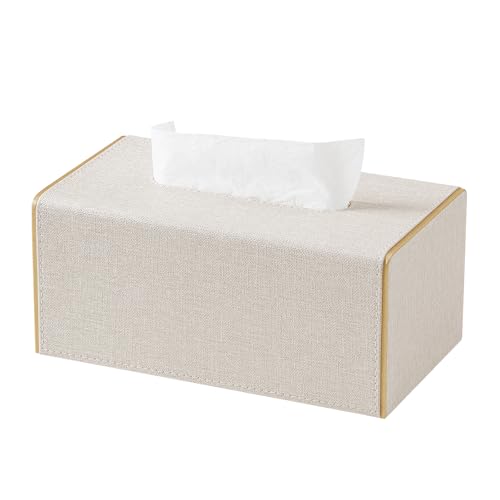 Linen Tissue Box Cover Rectangle with Magnetic Closure, Large | 4 Different Sizes, PU Leather Tissue Box Cover, Decorative Rectangular Tissue Holder for Bathroom Nightstand Car Office - size: Large – Fits Tissue Boxes Up to 3.9" Tall