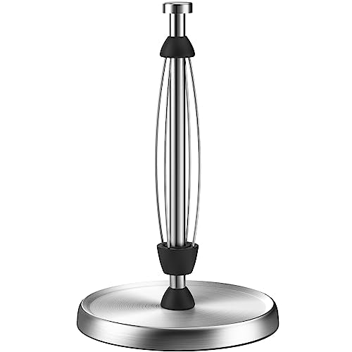 Paper Towel Holder Countertop, One-Handed Tear, Stainless Steel, Weighted Base, Silver, Paper Towel Roll Holder Stand with Ratchet Mechanism for Kitchen Bathroom Farmhouse Essentials Decor Accessories - color: Silver