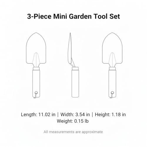 3-Piece Mini Garden Tool Set with Beech Wood Handles and Iron Heads for Indoor Plants, Succulents, and Small Pots - size: 11.02 x 3.54 x 1.18 in