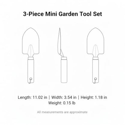 3-Piece Mini Garden Tool Set with Beech Wood Handles and Iron Heads for Indoor Plants, Succulents, and Small Pots - size: 11.02 x 3.54 x 1.18 in