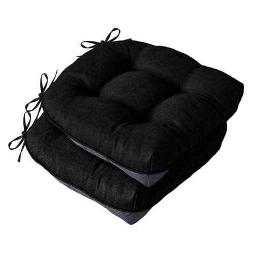 IASEAHK Chair Cushions for Dining Chairs, Seat Cushions for Kitchen Chairs, Indoor Seat Cushions with Ties, Tufted Foam Chair Pads, Non Slip Chair Cushions Set of 2, 15.5" x 15.5" x 4", Black - color: Black, size: Pack of 2