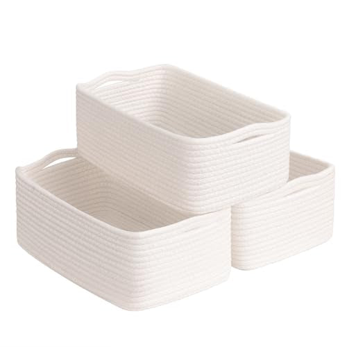 Goodpick 3-Pack Woven Storage Baskets for Gifts, 11 x 7 x 4.5 in | Empty Baskets for Closet, Dog Toy Basket for Pets, Closet Baskets for Organizing, Gift basket Empty, White - color: White, size: Small (11"L x 7"W x 4.5"H)