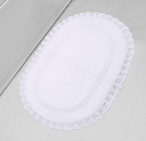 Home Weavers Hampton Crochet Reversible Bathmat 100% Cotton Bathroom Rugs Set, Washable Rug, Extra Soft and Absorbent Bath Rug, Kitchen Mat, Bath Mat Set, Mat Non Slip, 24"x40" Rectangle, White - color: White, size: 2' x 3'4" (Oval)