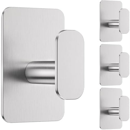 Large Heavy Duty Wall Hooks - 26lb Max, Stainless Steel Adhesive Towel Hooks for Hanging Towel, Coat, Robe, Hat, Sticky Towel Holder for Wall Mount in Bathroom, Shower, Kitchen(Silver, 4 Pack) - color: Silver-4