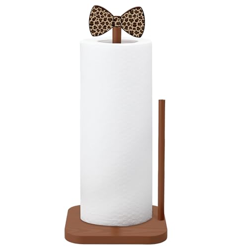 Leinuosen Leopard Print Bow Paper Towel Holder Coquettish Cute Bow Wooden Paper Towel Holder Cheetah Print Bathroom Countertop Accessories Kitchen Stand Roll Organizer Standing Apartment Decor Gift - style: Leopard Print Bow