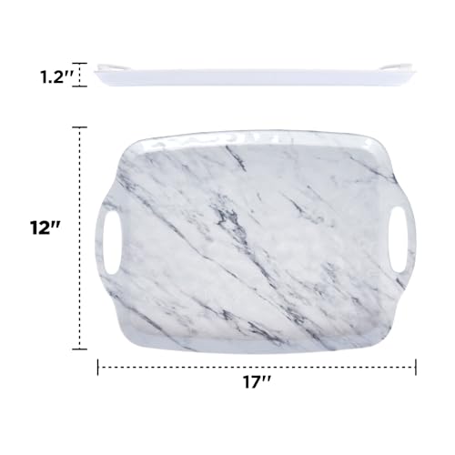 TP Melamine Serving Trays with Handles, 17” x 12”, Set of 2, White Marble | Rectangular Trays, Serving platters for Food and Meat, Party Serving, Lightweight, Break-resistant - color: White Marble, size: 17" x 12"