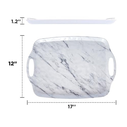 TP Melamine Serving Trays with Handles, 17” x 12”, Set of 2, White Marble | Rectangular Trays, Serving platters for Food and Meat, Party Serving, Lightweight, Break-resistant - color: White Marble, size: 17" x 12"
