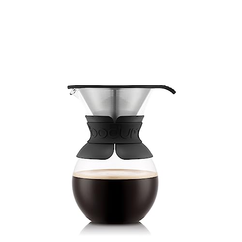 Bodum 34oz Pour Over Coffee Maker, High-Heat Borosilicate Glass with Reusable Stainless Steel Filter and Black Band Grip - Made in Portugal - color: Black Band, size: 34oz