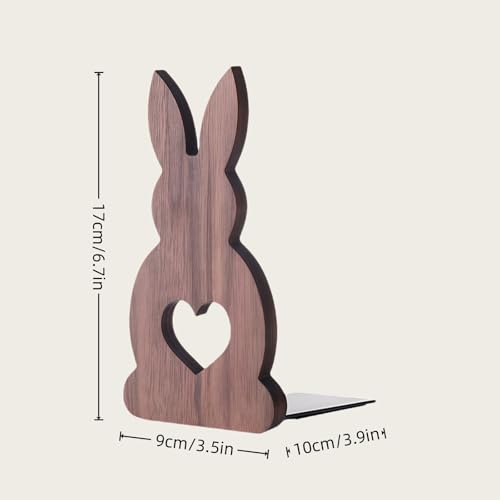 2-Pack Bunny Walnut Bookends, 6.7x3.5in | Solid Wood, Natural Grain, Non-Slip Base, Detachable, for Shelves/Desk/Kids Room - color: Black Walnut Wood Rabbit