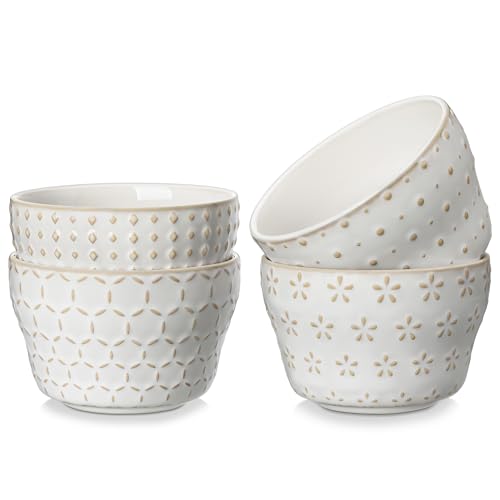 MALACASA Small Dessert Bowls 8 oz, Ice Cream Bowls, Dipping Sauce bowls,Ceramic Bouillon Soup Cups or Certain Side Dishes, Microwave & Dishwasher Safe, Set of 4, Arctic White, Series LYDIA