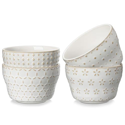MALACASA Small Dessert Bowls 8 oz, Ice Cream Bowls, Dipping Sauce bowls,Ceramic Bouillon Soup Cups or Certain Side Dishes, Microwave & Dishwasher Safe, Set of 4, Arctic White, Series LYDIA