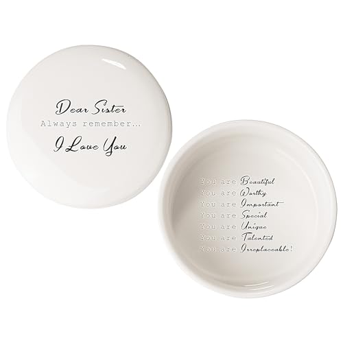 Gifts for Sister from Sister, Ceramic Trinket Box, Personalized Round Jewelry Box for Ring and Bracelet, Friends Birthday Sisters, Gift for Sisters Christmas Women, Birthday Keepsake Gift from Sisters - color: DEAR SISTER