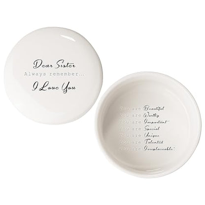 Gifts for Sister from Sister, Ceramic Trinket Box, Personalized Round Jewelry Box for Ring and Bracelet, Friends Birthday Sisters, Gift for Sisters Christmas Women, Birthday Keepsake Gift from Sisters - color: DEAR SISTER