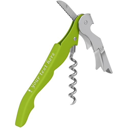 Custom Wine Bottle Opener, Stainless Steel Wine Key Corkscrew w/Foil Cutter | 5-20Pcs Double Hinged,Personalized Engraved Logo&Text,Gift for Servers,Sommeliers,Bartenders,Compact Travel Professional - color: Green