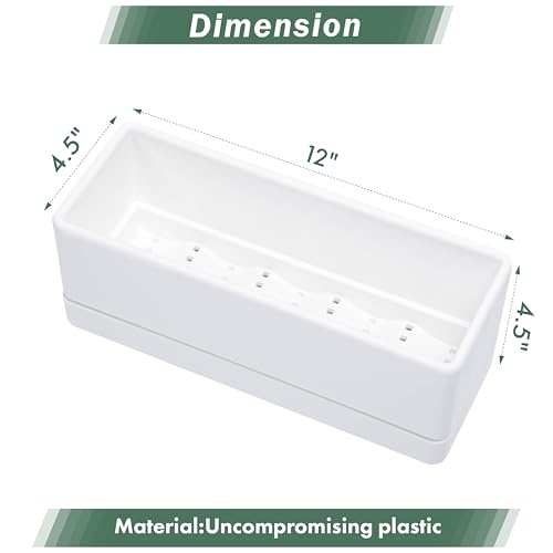 D'vine Dev 2-Pack Rectangular Planters, 12 x 4.5 in, White, 76-X-A-2 | Minimalist Design, Large Planting Capacity, Drainage Holes & Saucer, Thick-Walled Durable Build, Ideal for Windowsills - color: White