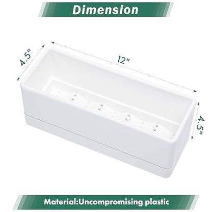 D'vine Dev 2-Pack Rectangular Planters, 12 x 4.5 in, White, 76-X-A-2 | Minimalist Design, Large Planting Capacity, Drainage Holes & Saucer, Thick-Walled Durable Build, Ideal for Windowsills - color: White