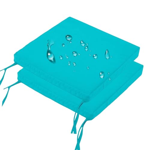 Outdoor Chair Cushions Set of 2 16x16 In, Waterproof Fade Resistant Patio Furniture Cushions, 2 In Thick Sofa Couch Seat Cushion Replacement, Square Chair Pads w/ Ties and Washable Cover, Lake Blue - color: Lake Blue, size: 16x16x2 in