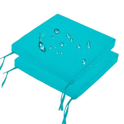 Outdoor Chair Cushions Set of 2 14x14 In, Waterproof Fade Resistant Patio Furniture Cushions, 2 In Thick Sofa Couch Seat Cushion Replacement, Square Chair Pads w/ Ties and Washable Cover, Lake Blue - color: Lake Blue, size: 14x14x2 in