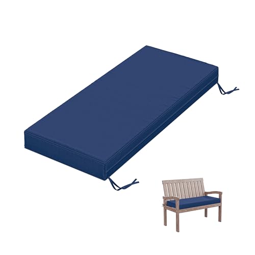 Outdoor Bench Cushion 42 X 18 X 3.5 Inch Thick Waterproof Patio Furniture Cushions, Patio Porch Swing Replacement Seat Pad with Tie Straps and Anti-Slip, for Backyard Garden, Blue - color: Blue, size: 42 x 18 x 3.5 in