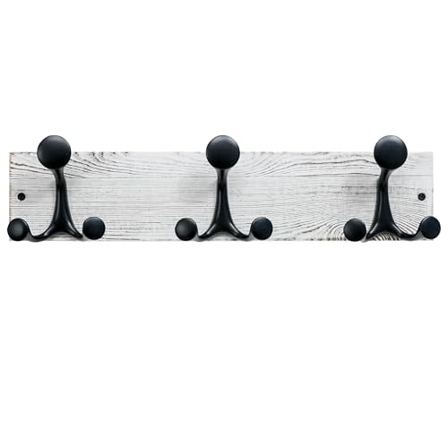 SKOLOO 17-Inch Wood Coat Rack Wall Mount with 3 Triple Hooks - Ideal for Family Entrances, Classrooms, and Pet Supplies Storage - Perfect Coat Hooks for Wall,Distressed White Wash - color: Distressed White Wash, size: 17 inch with 3 hooks
