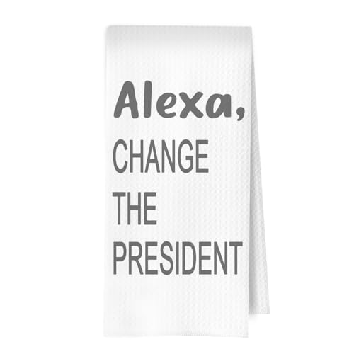 Funny Political Kitchen Towels - Funny Decorative Waffle Dish Towels, Change The President Hand Tea Towel, 16x24 Inches - Gray - color: Gray