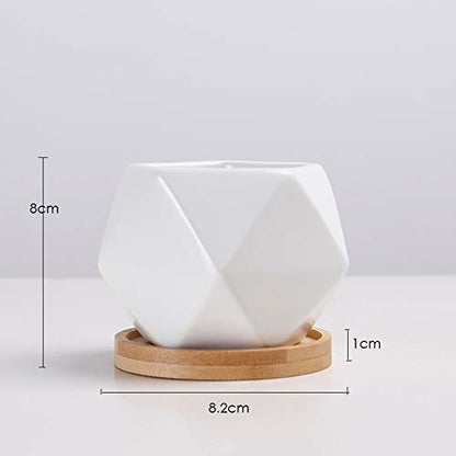 Modern Geometric Ceramic Succulent Pots 3" Planters with Drainage | Bamboo Tray | 3 Pack - color: White Black Grey Geometric 3"