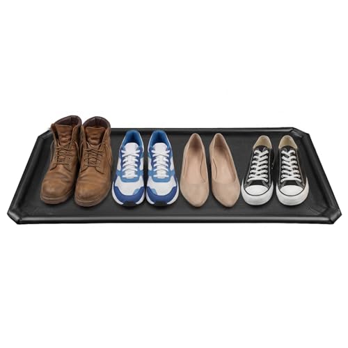 Shoe Mat, Large Boot Mat for Entryway Indoor- 40.5" × 17.7" | 1.2 in Raised Edges Tray, 600D PVC, Waterproof, Foldable, Non Slip, Wet Shoes, Mud, Snow, Multiple Uses - color: Black-40.5" × 17.7"