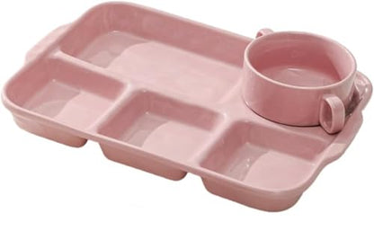 Large Divided Porcelain Sectional Plates,2pcs Portion Control Plates, Divided Snack Serving Tray, Food Containers, Appetizer & Lunch Plates,Lightweight Picnic Plate for Adult Kids (Pink) - color: Pink