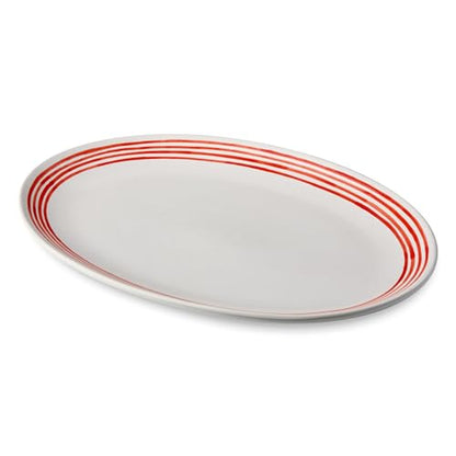 Certified International Dockside Red Oval Platter – 16 x 12 – Stylish Stoneware Serving Plate for Elegant Dinners & Gatherings. Ideal for presenting seafood, roast meats, appetizers, or baked goods.
