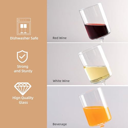 10Oz Square Wine Glasses Set of 12 Dishwasher Safe Long Stem | Elegant stemware for daily-use, parties, restaurants & bars — fits red/white wine, durable crystal glass, gift-ready