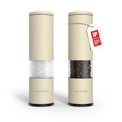 LARS NYSØM Salt and Pepper Grinder Set Manual, Stainless Steel Salt and Pepper Mills with Adjustable Ceramic Grinder I Design Spice Shakers (Almond Beige) - color: Almond Beige, size: Set of two manual grinders