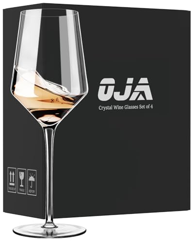 OJA Wine Glasses Set, Crystal White Hand Blown Wine Glass, Set of 4,15 oz | Thin Rim, Long Stem, Modern, Perfect for Red or White, Daily Use, Unique Wedding Anniversary or Birthday Gift - style: Set of 4 15oz