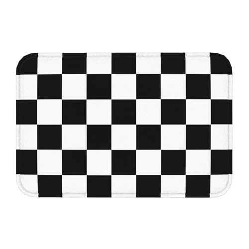 Black and White Checkered Bath Mat Non-Slip Soft Microfiber Bathroom Rugs Washable Bathmat, Carpet Rug Entryway Checkerboard Decor for Tub Shower Room Floor, 24x16 Mat - color: Checkered, size: 1'4" x 1'11" (Rectangular)