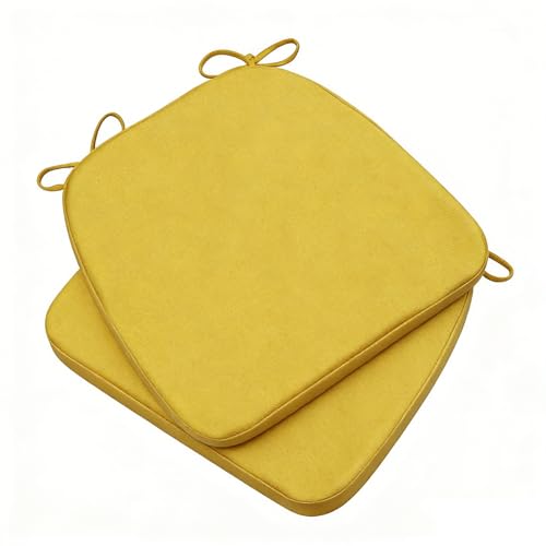 GIBZ Outdoor Chair Cushions 17"x16"x2" with Ties Set of 2 Yellow | Waterproof Chairs Cushion U-Shaped Seat Pads Washable Casual for Yard Lawn Patio - color: Yellow