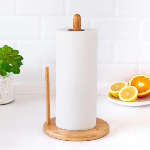 Bamboo Paper Towel Holder, Natural Bamboo Wooden Countertop Standing Paper Towel Holder, Free-Standing Kitchen Roll Hanger Rack for Dining Table Bathroom Bedroom Living Room - color: Roud Shape Base