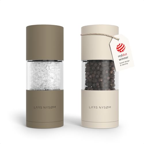 LARS NYSØM Salt and Pepper Grinder Set, Manual Salt and Pepper Mills with Adjustable Ceramic Grinder, Design Spice Shaker Set (Brown/Beige) - color: Taupe Brown / Cream Beige