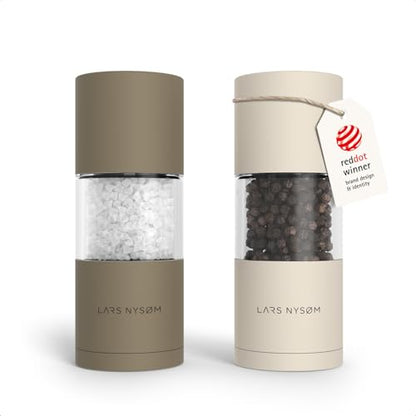 LARS NYSØM Salt and Pepper Grinder Set, Manual Salt and Pepper Mills with Adjustable Ceramic Grinder, Design Spice Shaker Set (Brown/Beige) - color: Taupe Brown / Cream Beige