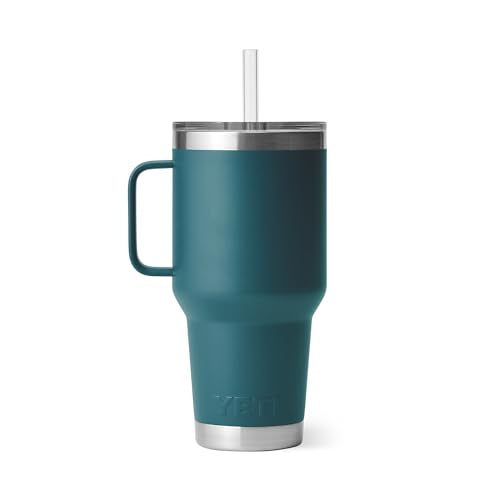 YETI Rambler 35 oz Tumbler with Handle and Straw Lid, Travel Mug Water Tumbler, Vacuum Insulated Cup with Handle, Stainless Steel, Agave Teal - color: Agave Teal, style: 35oz