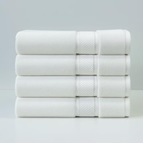 SKY BEDDINGS 100% Cotton Luxury Bath Towels - 4 Pieces - Ring Spun - Super Soft & Highly Absorbent Towels for Bathroom, Hotel & Spa - Perfect for Daily Uses - Suitable for All Skin Types - White - color: White, size: Bath Towel (4 Pack)