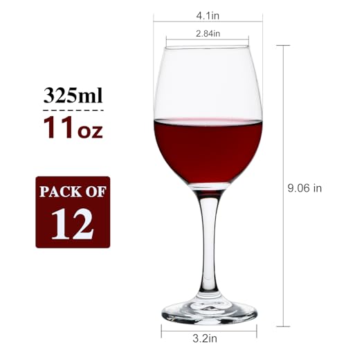 Wine Glasses Set of 12, 11 oz Clear Wine Glass Set | Red/White Wine Glasses, Pretty Gift Box, Birthday, Christmas, Party, Restaurant, Home Bar, Decorations
