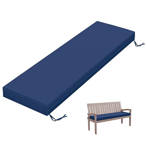 Outdoor Bench Cushion 60 X 18 X 3.5 Inch Thick Waterproof Patio Furniture Cushions, Patio Porch Swing Replacement Seat Pad with Tie Straps and Anti-Slip, for Backyard Garden, Blue - color: Blue, size: 60 x 18 x 3.5 in