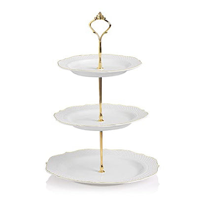 Sweejar 3 Tier Ceramic Cake Stand Wedding, Dessert Cupcake Stand for Tea Party Serving Platter (New White) - color: White1