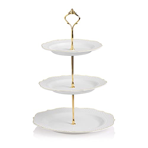 Sweejar 3 Tier Ceramic Cake Stand Wedding, Dessert Cupcake Stand for Tea Party Serving Platter (New White) - color: White1