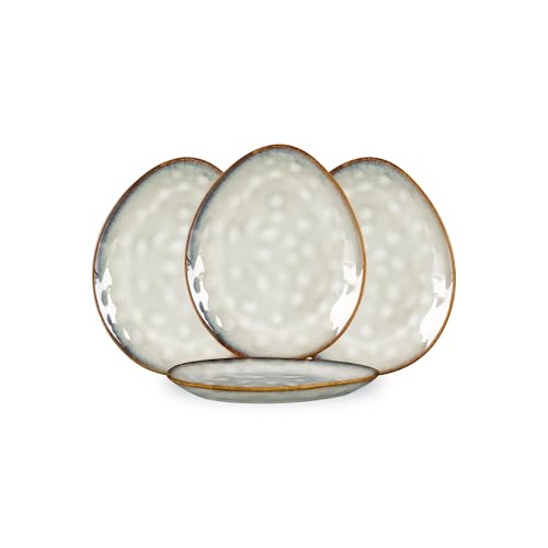 Henten Home Ceramic Appetizer Plate Set, 6.75 Inch Dessert Plates, Reactive Glaze Serving Plates for Snack, Sushi, Set of 4, Microwave & Dishwasher Safe (White) - color: White, size: 6.75 inch