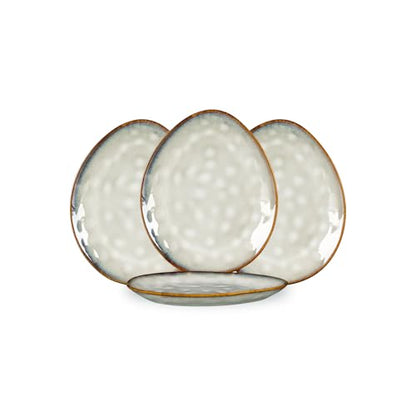 Henten Home Ceramic Appetizer Plate Set, 6.75 Inch Dessert Plates, Reactive Glaze Serving Plates for Snack, Sushi, Set of 4, Microwave & Dishwasher Safe (White) - color: White, size: 6.75 inch