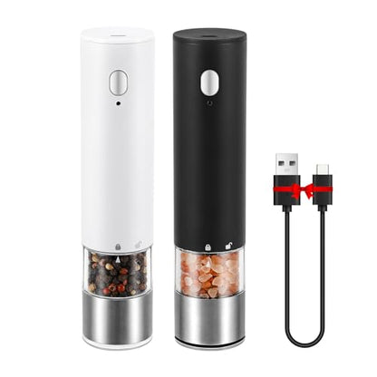 Vzaahu Electric Salt & Pepper Grinder Set Black & White Gorgeous Peppermill, Charging Indicator Light, Type-C Rechargeable, Long-lasting Battery-free, One-hand Operation, Home Cooking, Kitchen